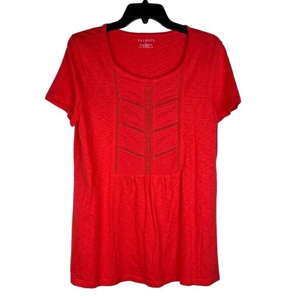 Talbots Coral Ladder Embroidered Short Sleeve T-shirt Medium - Picture 1 of 10